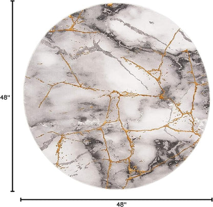 SAFAVIEH Craft Collection Area Rug - 4' Round, Grey & Gold, Modern Abstract Design, Non-Shedding & Easy Care, Ideal for High Traffic Areas in Living Room, Bedroom (CFT877F)