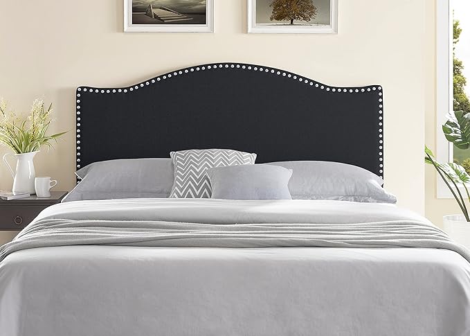 Naomi Home Catalina Full Size Bed Headboard, Square Tufted, White Linen Fabric, Height Adjustable 42"-52", Metal Legs, Wall/Bed Mount