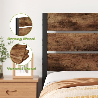 Queen Bed with Headboard and Footboard, with Under Bed Storage, All-Metal Support System, No Box Spring Needed, Easy Assembly, Vintage Brown