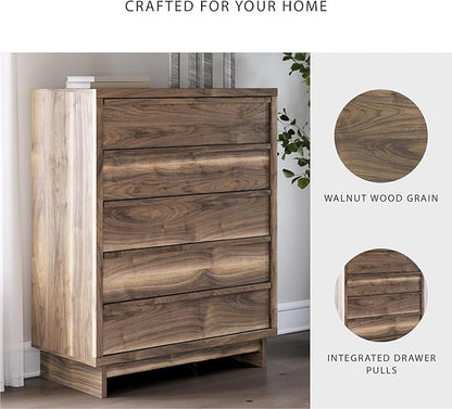 Signature Design by Ashley Darcalli Casual 5-Drawer Wide Chest with Easy Glide and Safety Stop for Bedroom, Light Brown