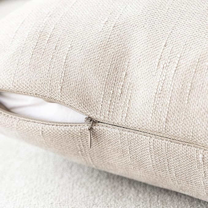 Foindtower Pack of 2 Soft Textured Throw Decorative Pillow Covers Square Accent Solid Cushion Cover Cozy Farmhouse Pillow Case with Zipper for Couch Sofa Bedroom Living Room 18x18 Inch, Light Beige