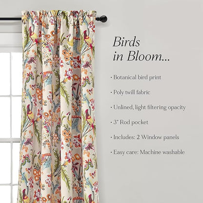 Lush Decor Dolores Light Filtering Window Panels, Pair, 52" W x 84" L, Neutral & Multi - Floral Curtains for Bedroom - Vintage Curtains - Coquette Room Decor