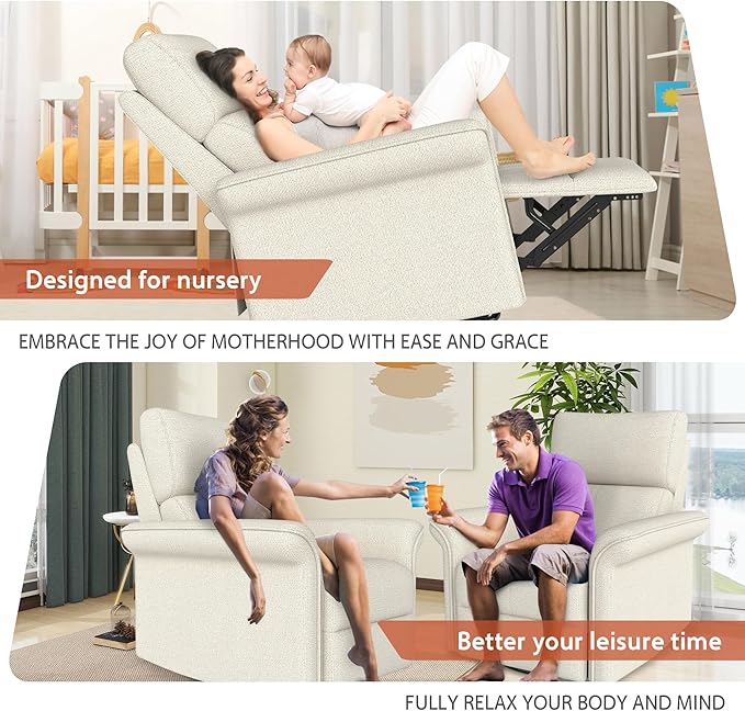 Recliner Chair, 270 Power Swivel Rocker Recliner Chair for Adults, Rocking Glider Recliners for Small Spaces, Glider Nursery Rocking Chairs for Home Theater Living Room Bedroom Nursery