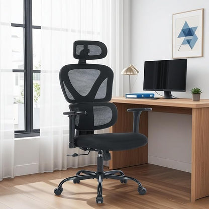 Ergonomic Office Chair with Adjustable Headrest & 3D Armrests, High Back Mesh Desk Chair with Lumbar Support, Reclining Lock 97°-125°, Swivel Computer Task Chair for Home Office, 300 LBS