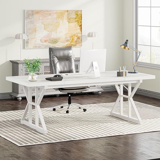Tribesigns 70.8-Inch Executive Desk, Large Computer Office Desk Workstation, Modern Simple Style Laptop Desk Study Writing Table Business Furniture for Home Office (White, 70.8 Inch)