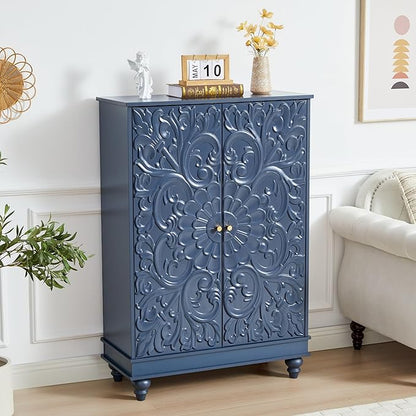 Sideboard Buffet Cabinet with Storage, Kitchen Storage Cabinet with Adjustable Shelves and 2 Doors, Vintage Accent Table for Living Room, Hallway (Blue)