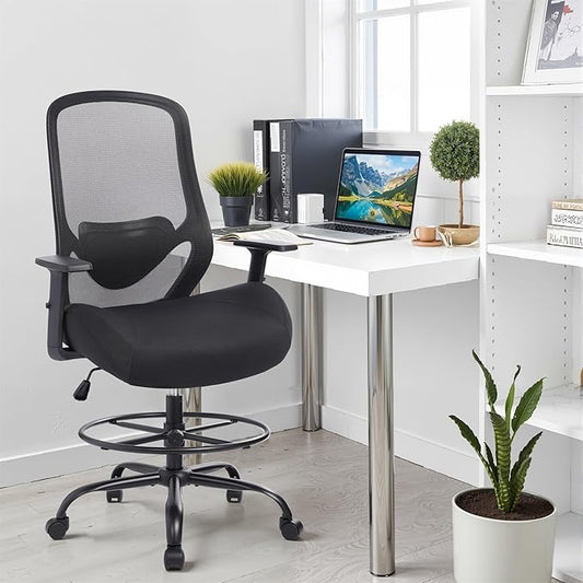 HYLONE 400lbs Drafting Chair,Adjustable High Back Computer Office Chair with Lumbar Support Standing Desk Chair Heavy Duty Big Tall Drafting Stool for Artists with Adjustable Footrest