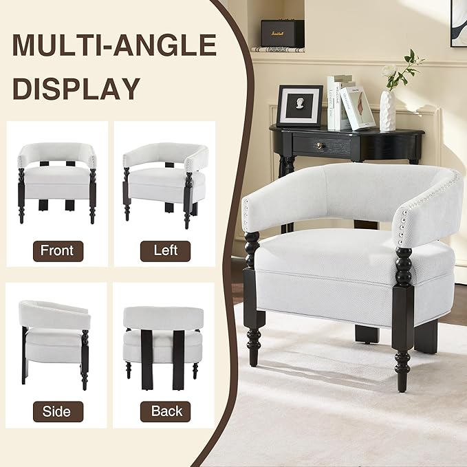 LOULENS Barrel Accent Chairs Set of 2, Vintage Linen Upholstered Lounge Chair with Solid Wood Legs, Comfy Leisure Side Armchair for Living Room, Bedroom, Reading Nook, Corner, Light Grey