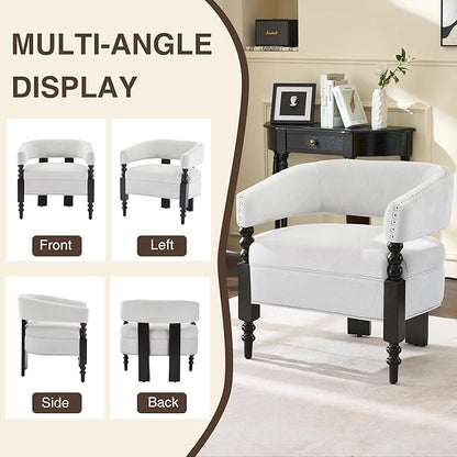 LOULENS Barrel Accent Chair for Living Room | Vintage Linen Upholstered Lounge Chair with with Solid Wood Legs, Armchair for Bedroom, Reception Room & Reading Nook, Light Grey