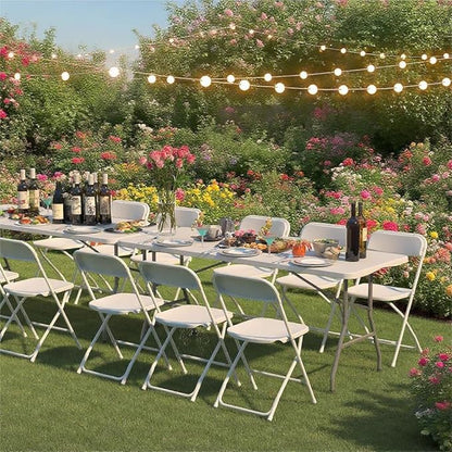 10 Pack Plastic Folding Chairs, Portable Stackable Commercial Party Folding Chairs with Steel Frame 350lbs for Home Office Outdoor Indoor Office Wedding Party Events, White