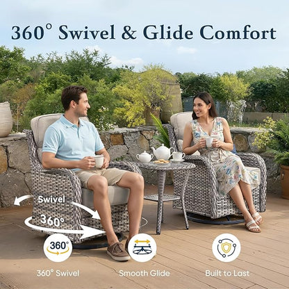 Belord Luxury 6" Thick Cushioned 6 Pieces Patio Furniture Set with Outdoor Couch, Wicker Outdoor Conversation Set with High Back Swivel Rocker Chairs for Deck Porch Yard and Poolside - Grey+Beige