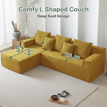 Boneless Couch for Living Room, 101" Modular Sectional Sofa Couches, L-Shape Sofa with Deep Seat, Comfy Cloud Sofa Velvet Fabric, No Assembly Required