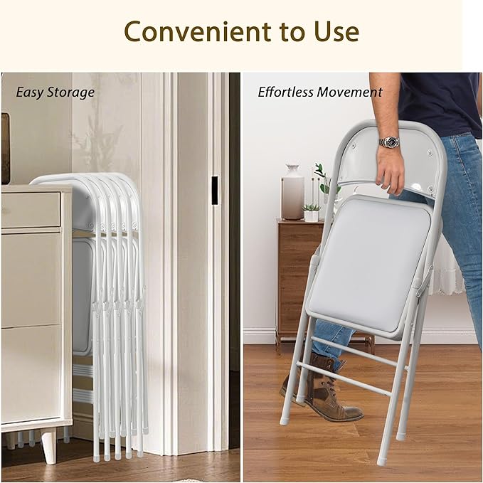 4 Pack White Folding Chairs with Padded Cushion and Back, Portable Heavy Duty Metal Frame Commercial Seat, Foldable Indoor Outdoor Chairs with 330-LBS Capacity for Office Party Events Kitchen Wedding