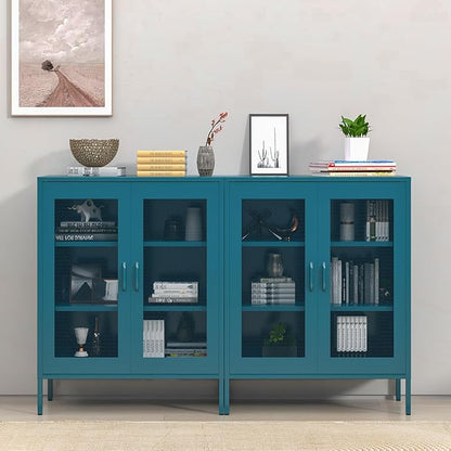 Blue Metal Storage Cabinet with Mesh Doors, Small Office Storage with 2 Adjustable Shelves, Accent Metal Locker for Home, Office, Living Room, Hallway