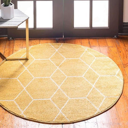 Unique Loom Trellis Frieze Collection Area Rug - Geometric (7' Round, Yellow/ Ivory)