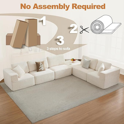 Cloud Modular Sectional Sofa Couch,L-Shape Modern Boneless Sectional Couch with Deep Seat,Upholstered Couches for Living Room Bedroom,No Assembly Required,Beige