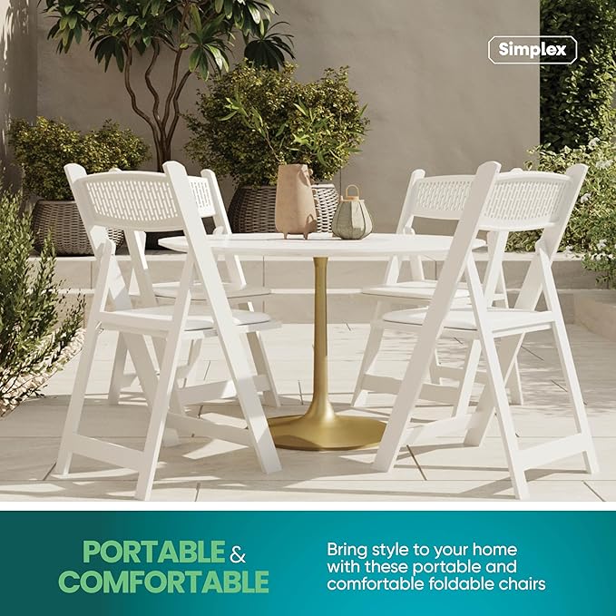 SIMPLEX White Stackable Folding Chairs with Padded Seat & Mesh Back, Padded Indoor/Outdoor Folding Chair, Lightweight Foldable Chairs, Weight Capacity 800LBs (12 Pack)