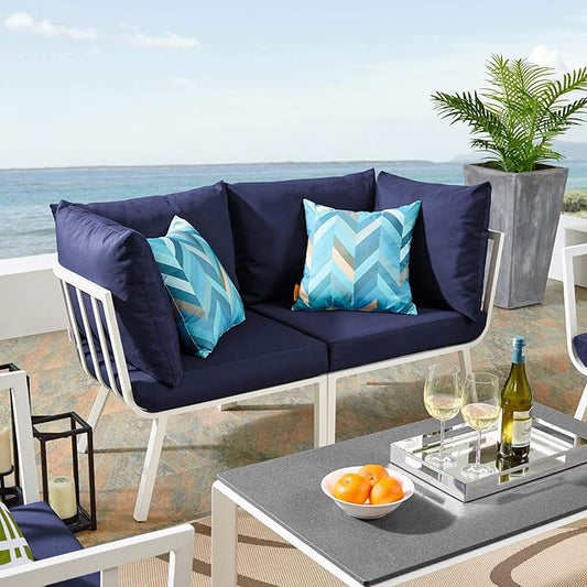 Modway Riverside Outdoor Furniture, 2-Piece Set, White Navy