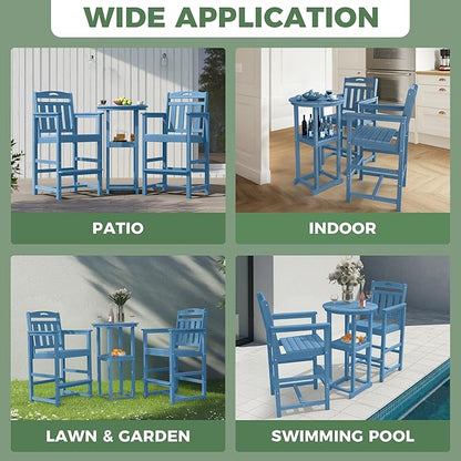 Outdoor Patio Bar Height Chair, All-Weather HDPE Tall Balcony Adirondack Stools for Bistro, Garden, Backyard, Deck | Blue