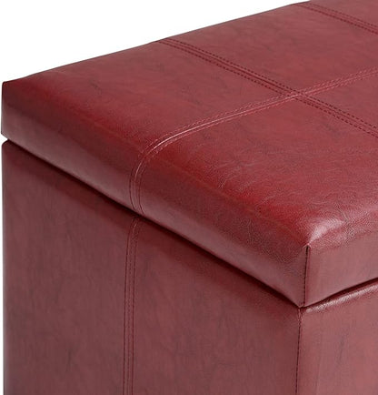 SIMPLIHOME Dover 36 inch Wide Contemporary Rectangle Storage Ottoman Bench in Radicchio Red Vegan Faux Leather, Assembled, for the Living Room, Entryway and Family Room
