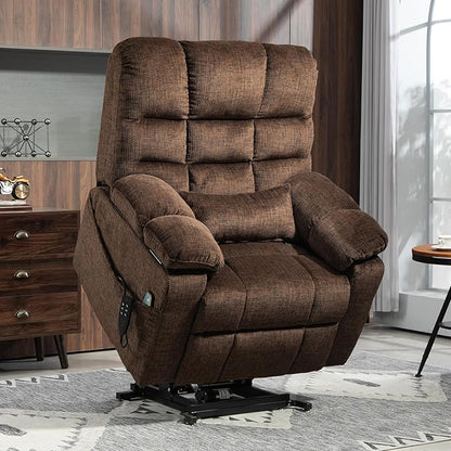 3-Motor Lift Chair with Adjustable Seat Height Zero Gravity Lay Flat Recliner with Heat Massage, Big Man Lift Recliners 400 lbs for Elderly Storage Cup Holders, Tall Man Recliner