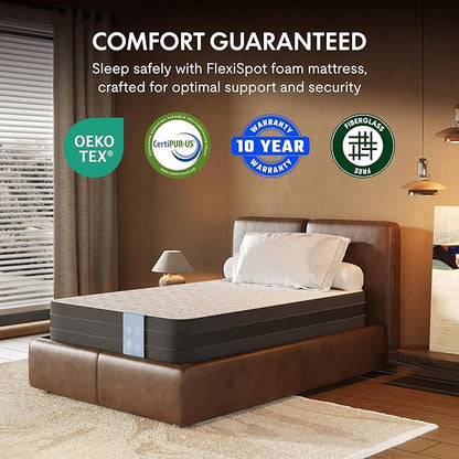 FLEXISPOT Adjustable Bed Frame Base Split King + 12" Cooling Gel Memory Foam Mattress, Massage, Head and Foot Incline, Zero Gravity, Zero Clearance, Under-Bed Lights, Anti-Snore, Wireless Remote