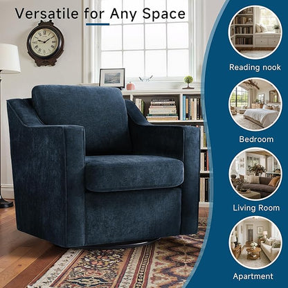 Pia Ricco 360° Swivel Accent Chair, Plush Oversized Chenille Fabric Armchair with Removable Cover for Living Room and Reception,Grey Blue
