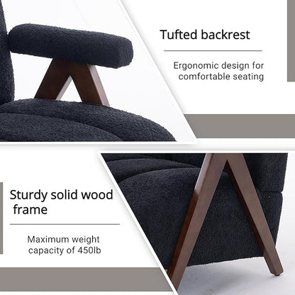 Mid Century Modern Accent Chair Loveseat Sofa with Solid Wood Frame, Boucle Upholstered Living Room Chairs with Thick Cushion, Comfy Tufted Arm Chair for Bedroom, Black