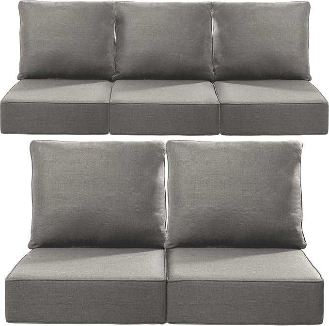 Luxury 24x24x6 Inch Outdoor Cushions for 5 Peice Patio Furniture Set - Set of 5 Water-Resistant Pillow for Dining Rocking Swivel Chairs Loveseat Couch Sectional Sofa - Grey