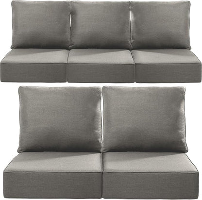 Luxury 24x24x6 Inch Outdoor Cushions for 5 Peice Patio Furniture Set - Set of 5 Water-Resistant Pillow for Dining Rocking Swivel Chairs Loveseat Couch Sectional Sofa - Grey