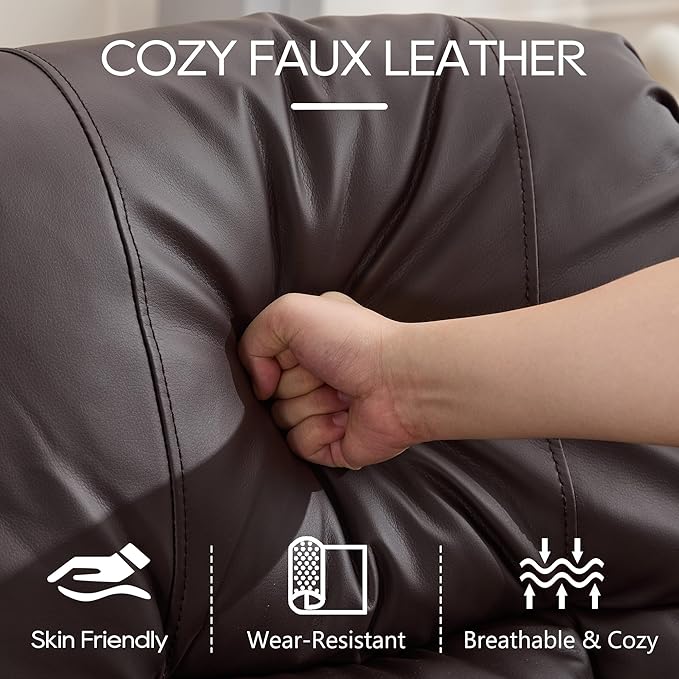 Power Lift Recliner Chair for Elderly, Electric PU Leather Reclining Single Sofa with Massage & Heat, Side Pocket, Cup Holders and USB/Type-C Charge Port for Living Room (Brown)