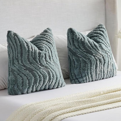 FUTEI Blue Decorative Throw Pillow Covers 12x20 Inch Set of 2,Soft Faux Fur Geometric Shapes Texture Pillowcase,Boho Home Decor for Couch Bed Living Room