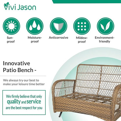 VIVIJASON 7-Piece Outdoor Patio Wicker Conversation Sets, All Weather Outdoor Rattan Furniture Set Includes Glider Loveseat, 2 Rocking Chairs, 2 Glider Rocker Chairs, 2 Coffee Table, Navy Blue