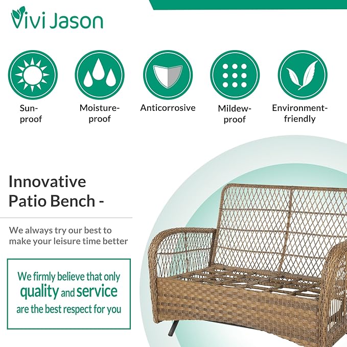 VIVIJASON 5-Piece Outdoor Patio Wicker Conversation Sets, All Weather Outdoor Rattan Furniture Set Includes Glider Loveseat, 2 Coffee Table, 2 Rocking Chairs with Cushions for Backyard, Navy Blue