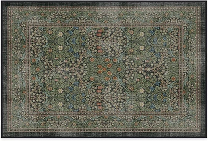 RUGGABLE x Morris & Co Washable Area Rug– Blackthorn Forest Green 2x3, Stain-Resistant, Non-Slip – Small Machine Washable Rugs for Living Room, Bedroom, Hallway, Entryway & Bathroom–with Standard Pad