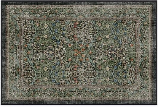 RUGGABLE x Morris & Co Washable Area Rug– Blackthorn Forest Green 2x3, Stain-Resistant, Non-Slip – Small Machine Washable Rugs for Living Room, Bedroom, Hallway, Entryway & Bathroom–with Standard Pad