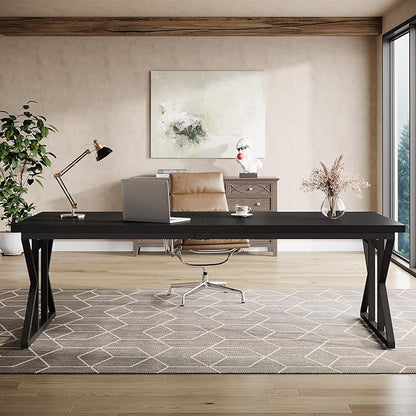 Tribesigns 78.74-Inch Large Executive Desk, Industrial Home Office Computer Desk, Simple Long Writing Study Table Business Furniture (Black)