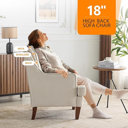 VINGLI Mid-Century Modern Accent Chairs Set of 2, Beige Upholstered Armchair Comfy Sofa Chairs Reading Chair High Back for Living Room Bedroom Furniture Apartment