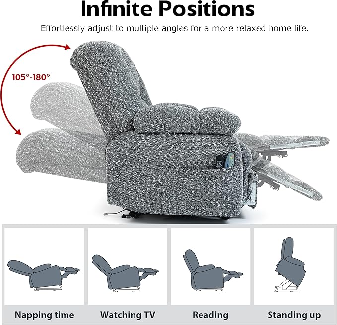 Big Man Recliner 500lbs Power Lift Recliner Chair for Big Tall Elderly Adults Oversized Lay Flat Lift Recliner with Extended Footrest,Heat Massage,Flip Arm Storage Cup Holders,USB Type C