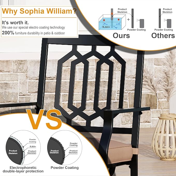 Sophia & William Outdoor Metal Swivel Chairs Set of 2 Patio Dining Rocker Chair with Cushion Furniture Set for Garden Backyard Bistro, 300 lbs