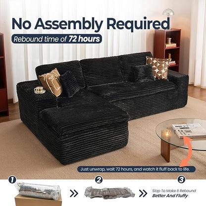 106" Oversized Couch Sofa, L Shape Couches for Living Room, No Assembly Required Plush Velvet Sectional Sofas with Left Facing Chaise for Home Apartment