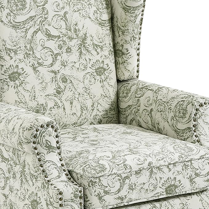 Lumibee High Back Accent Chair, Armchair in Fabric, Comfy Upholstered Wingback Single Sofa Reading Chair with Solid Wood Legs for Living Room,Bedroom,Office-Rococo Green
