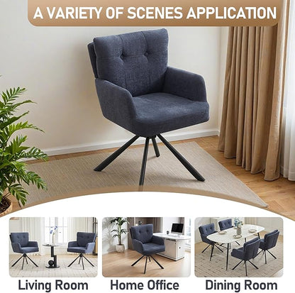 Fabric Dining Chair Modern Upholstered Swivel Dining Room Chairs Comfy Accent Armchair with Mid Back, Desk Arm Chair No Wheels for Kitchen/Living Room/Dining Room, Navy