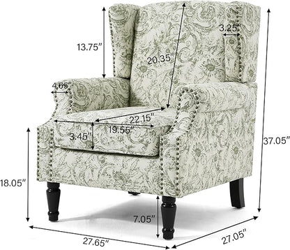 Lumibee High Back Accent Chair, Armchair in Fabric, Comfy Upholstered Wingback Single Sofa Reading Chair with Solid Wood Legs for Living Room,Bedroom,Office-Rococo Green