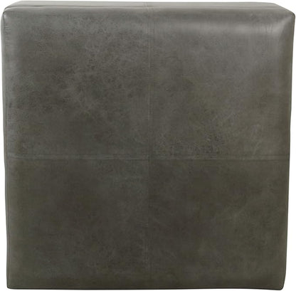 HomePop Faux Leather Square Storage Ottoman with Wood Legs, Pewter Gray