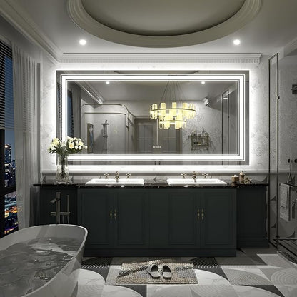 72x36 Large LED Mirror for Wall, Lighted Bathroom Vanity Mirror with Lights, Anti-Fog, Dimmable, Shatterproof, Memory, ETL Listed (Backlit + Front Lighted)