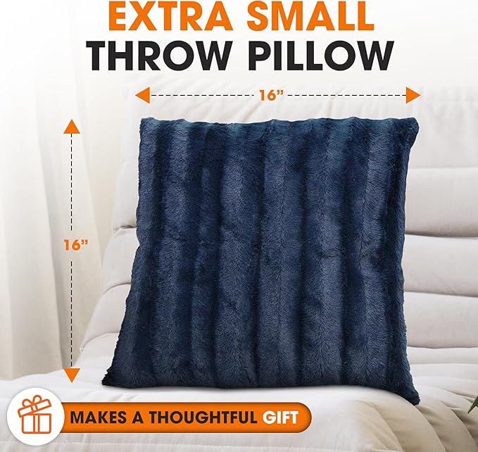 Cheer Collection Faux Fur Throw Pillows - Decorative Pillows for Couch, Bed Throw Pillows, Blue Accent Pillows for Bedroom or Living Room Aesthetic, Set of 2 Furry Throw Pillows, 16" x 16"