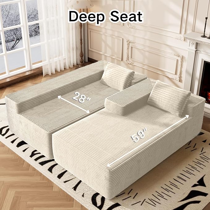 105" Modular Sectional Sofa L-Shape Chaise, Modular Cloud Couch Sofa with Deep Seat, Upholstered Couches for Living Room Bedroom No Assembly Required (Beige)