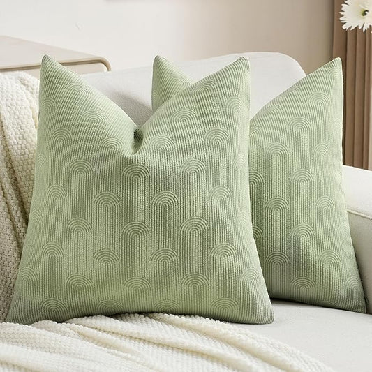 FUTEI Sage Green Chenille Decorative Throw Pillow Covers 22x22 Inch Set of 2,Soft Cozy Striped Geometric Patterns Cushion Case,Modern Home Decor for Couch Bed Living Room