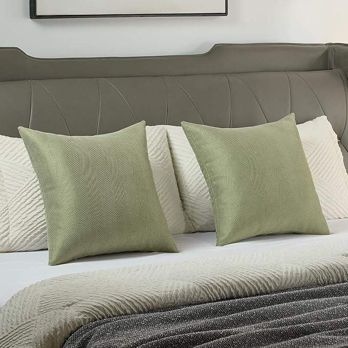 FUTEI Sage Green Chenille Throw Pillow Covers 12x20 Inch Set of 2,Soft Wide Chevron Textured Lumbar Pillow Cases,Farmhouse Home Decor for Couch Bed Living Room
